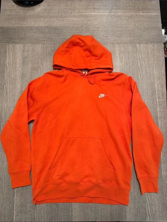 Nike Orange Pullover Hoodie with White Swoosh