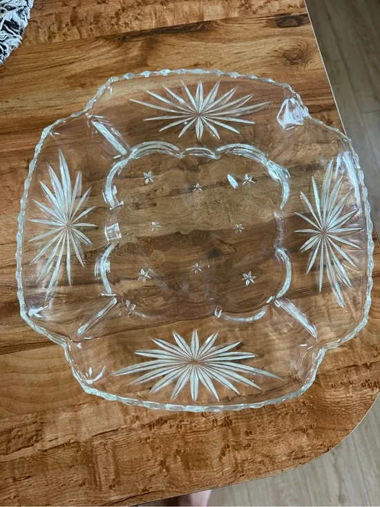 Clear Cut-Glass Decorative Serving Platter - Classic Starburst Design