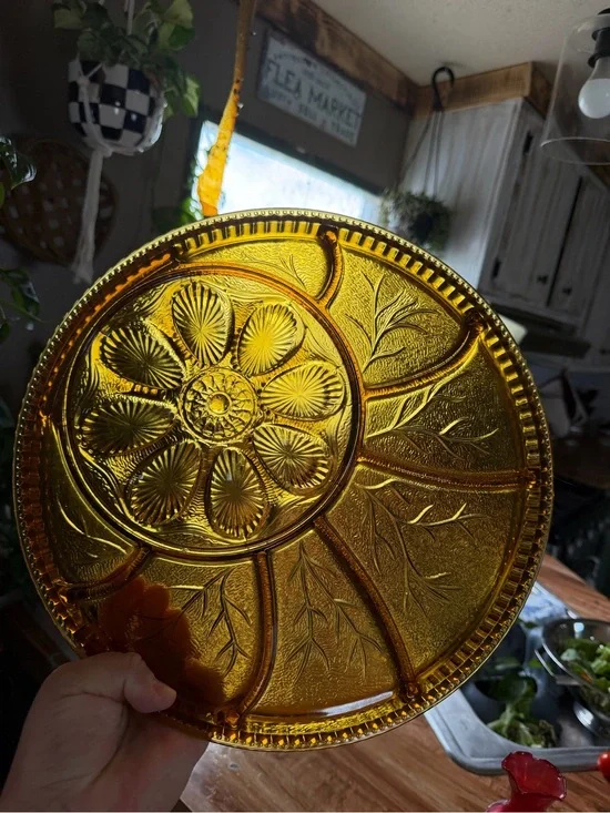 Amber Pressed Glass Decorative Charger Plate