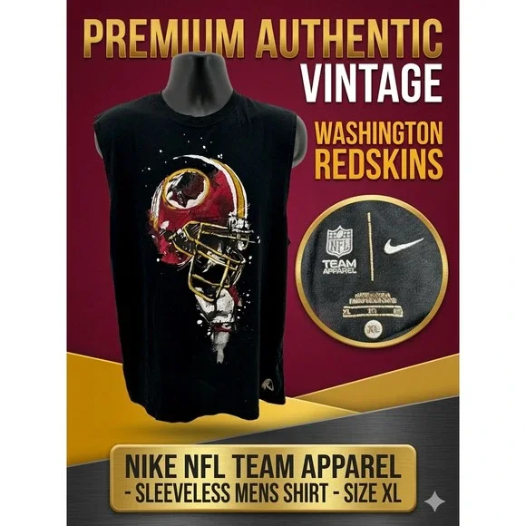 Vintage Nike NFL Washington Redskins Sleeveless Shirt Mens XL Black Graphic‎ Tee
