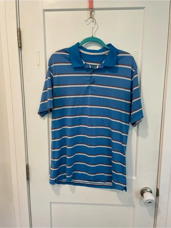 Nike Shirt Mens Large Golf Polo Blue White Striped