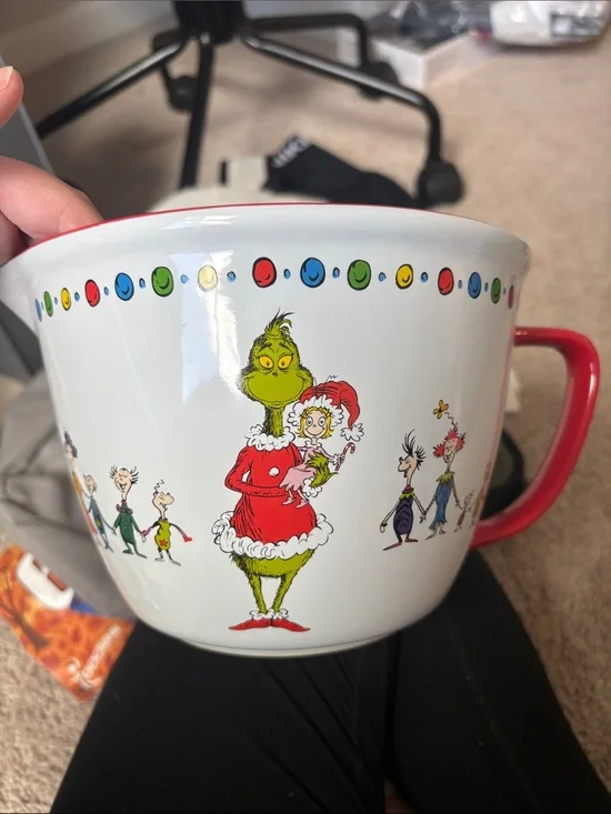 Dr. Seuss Grinch Red Trim Ceramic Mixing Bowl