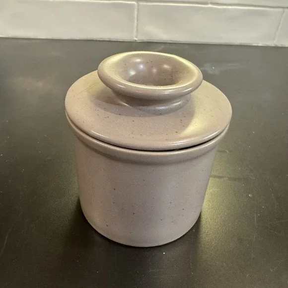 Kook Butter Keeper, French Ceramic Crock with Lid Speckled Gray for Soft Butter