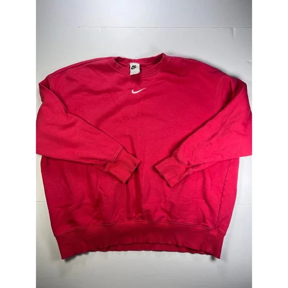 Nike Sweatshirt Unisex Large Pink Center Swoosh Crewneck‎ Oversized Pullover