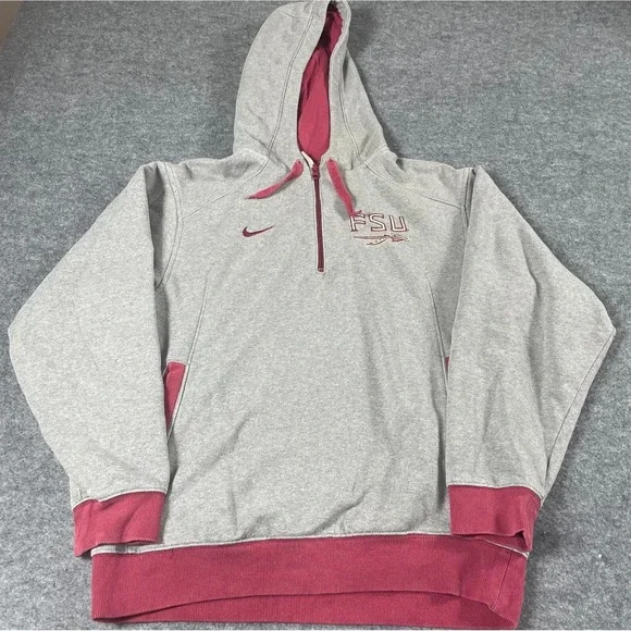 VTG Florida State‎ Seminoles Hoodie Mens Small Gray Embroidered 1/4 Zip Swoosh