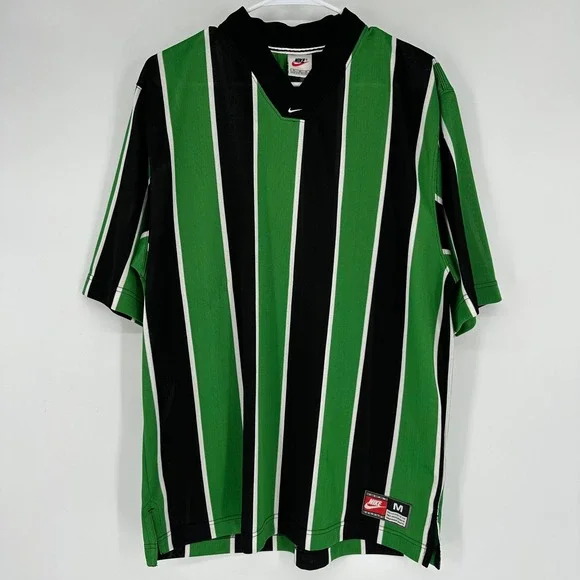 Vintage 90s Nike Team Soccer Striped Jersey Green Black White Mesh Mens Medium