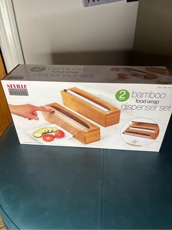 Bamboo 2-Piece Food Wrap Dispenser Set - Natural Bamboo