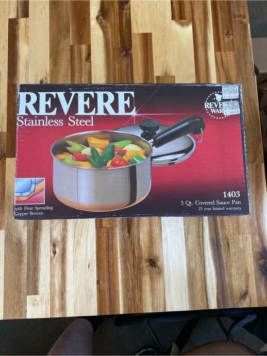 Vintage Revere Ware 1801 Stainless Steel 3 Qt Pot W Lid Copper Bottom 1403 NIB