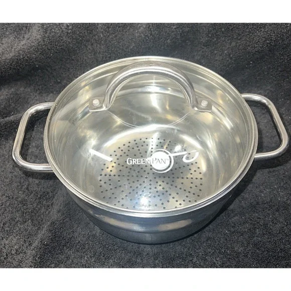 GreenPan Stainless Steel Steamer Insert with Glass Lid 8 Inch Universal Pot Fit