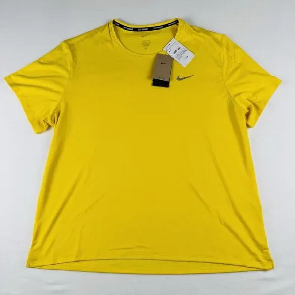 Nike Men's Dri-FIT UV Miler Short Sleeve Running Activewear Shirt Yellow XXLarge