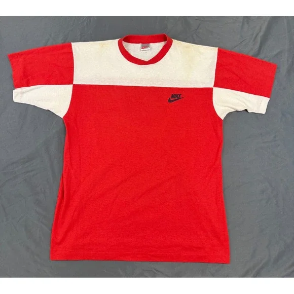 Vintage 90's Nike Colorblock T-Shirt Red White Made in USA Mens M Futura Logo