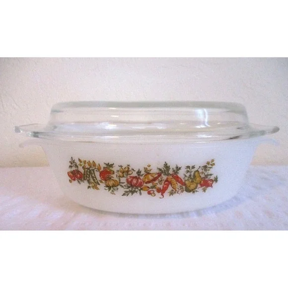 Fire King Anchor Hocking 433 Vegetable Harvest Oval Covered Casserole USA 1.5 Qt