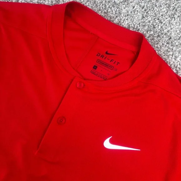 Nike Dri-FIT Blade Collar Polo Shirt Mens Small Red Standard Fit Swoosh Golf