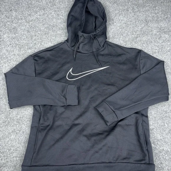 Nike Hoodie Mens Small Black Fleece Lined Pullover Gym Athletic Swoosh Logo EUC