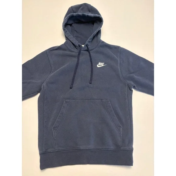 Nike Hoodie Mens XS Navy Blue Fleece Embroidered Swoosh Pullover 0195
