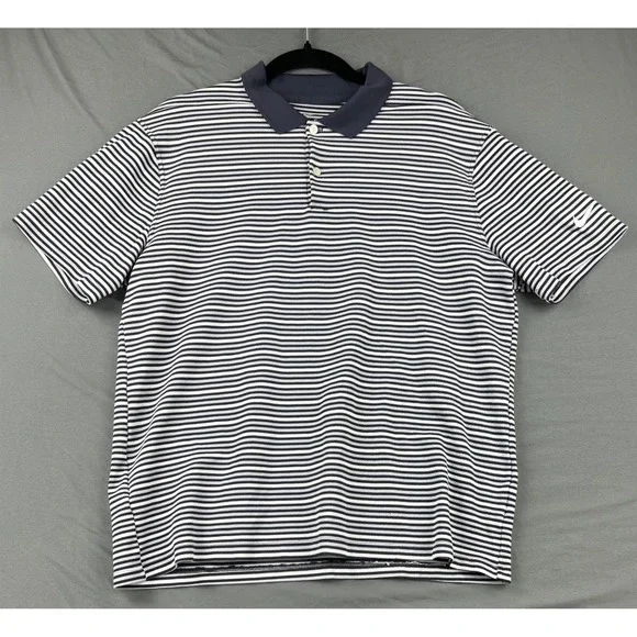 Nike Dri-FIT Polo Shirt Mens Large L Blue White Stripe Golf Fair Snags Frayed