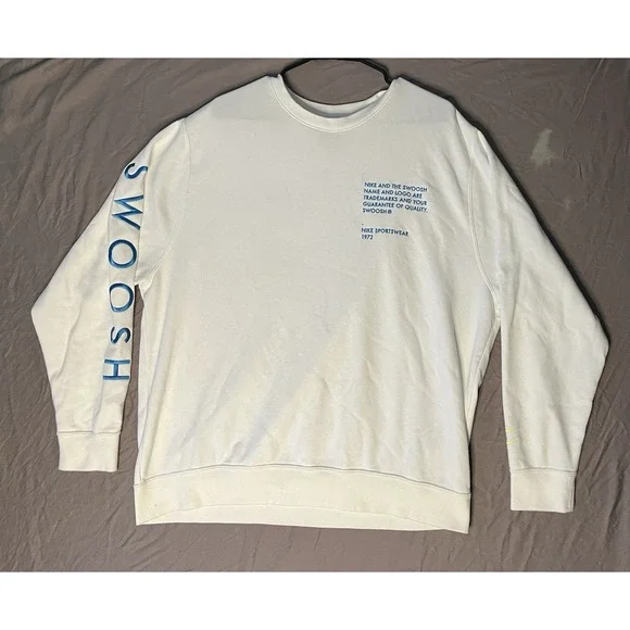 Nike Swoosh Pullover Sweatshirt Men's Size Xl White Crew Long Sleeve DJ0465-100