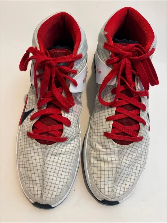 Men’s  High-Top Athletic Sneakers in White and Red