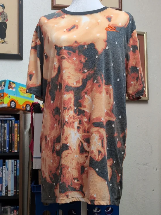 Nike Orange and Black Starry Tie-Dye Tee Shirt L