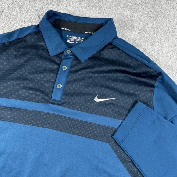 Nike Golf Polo Shirt Men XL Blue Long Sleeve Dri-Fit Tour Performance 543544-450
