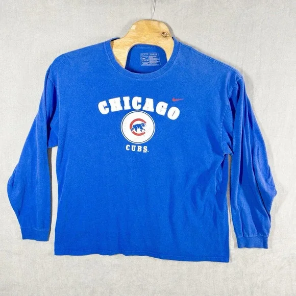 Nike MLB Chicago Cubs Long‎ Sleeve 100% Cotton T-Shirt Mens XL Baseball