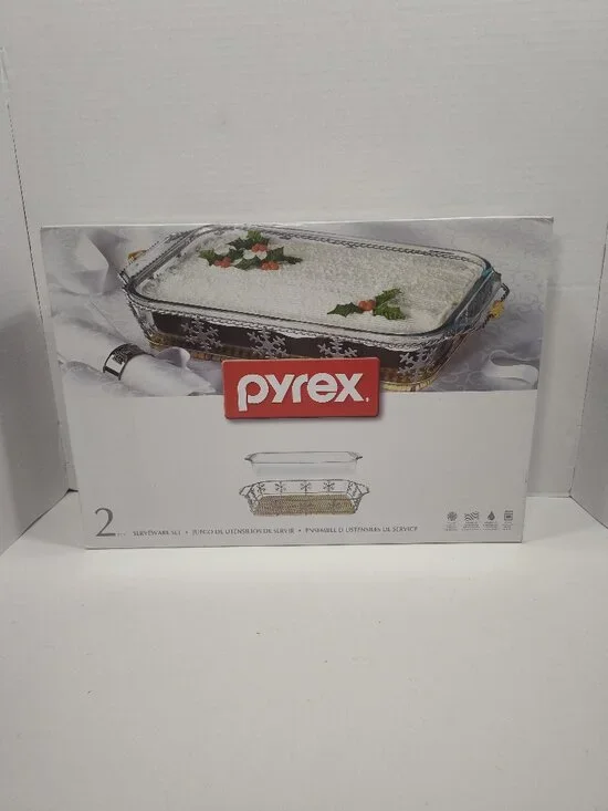 Pyrex Limited Edition 2 Pc Serveware Set 9x13 Glass Dish Snowflake NEW Sealed