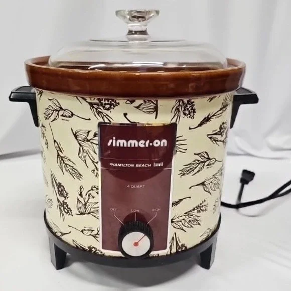 Hamilton Beach Simmer-On 4 Quart Slow Cooker Vintage Herb Pattern Model454 Pyrex