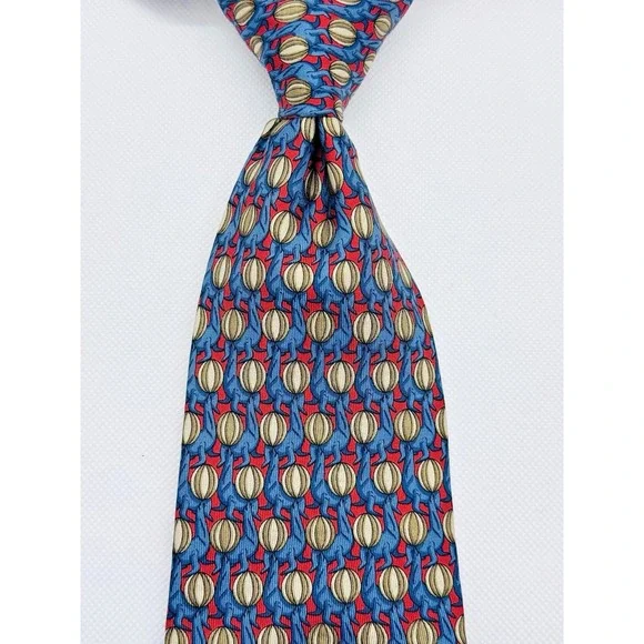 Gucci Foulard‎ Silk Necktie Men Red Blue Sea Lions 3.75