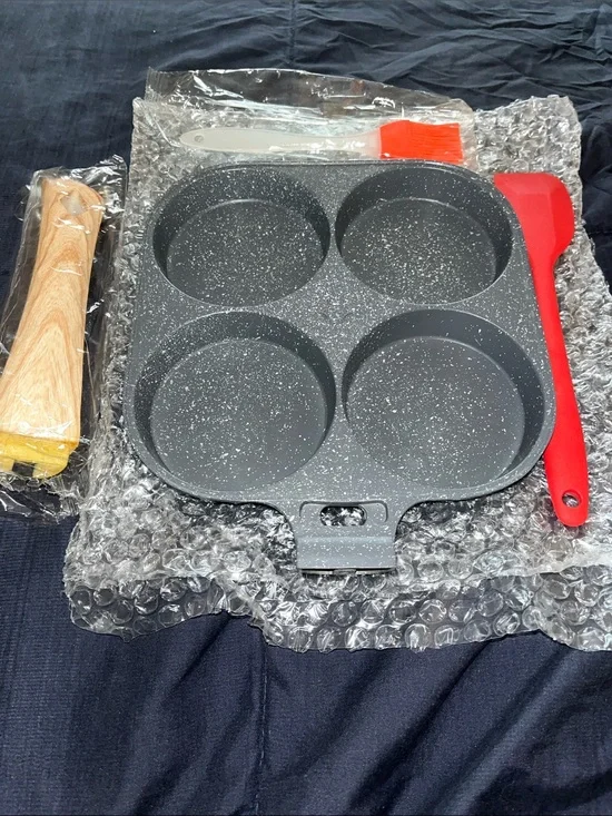 Mini egg and pancake pan with spatula & brush with handle