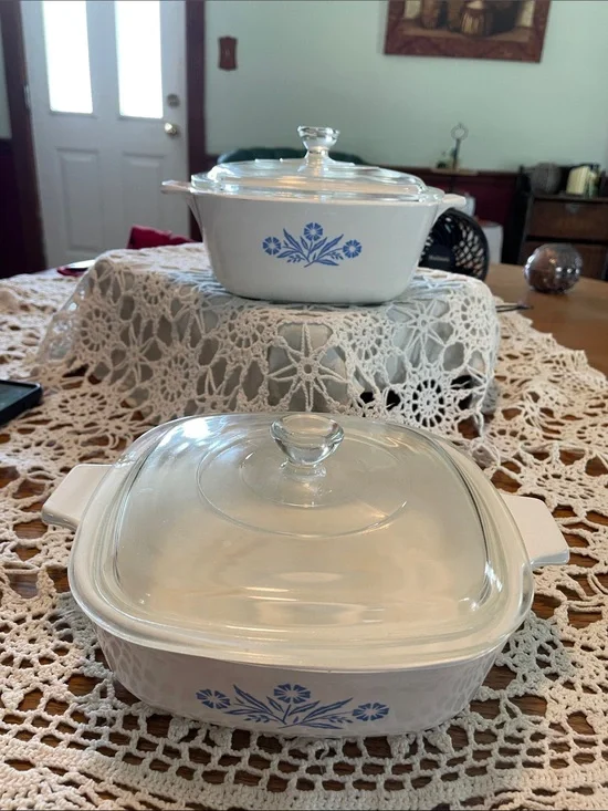 Corningware White with Blue Floral Baking Casserole Set with Glass Lids
