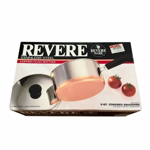 Vintage USA Revere Ware 2 Qt Sauce Pan No. 3514020 New In Box Copper Clad