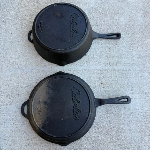 Cabelas Cast Iron Skillet Set 12 and 12D Deep Skillet Black 2 Piece Cookware