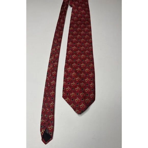 PAOLO DESIGNED BY PAOLO GUCCI Silk Tie Red Gold Equestrian Necktie - Made Italy