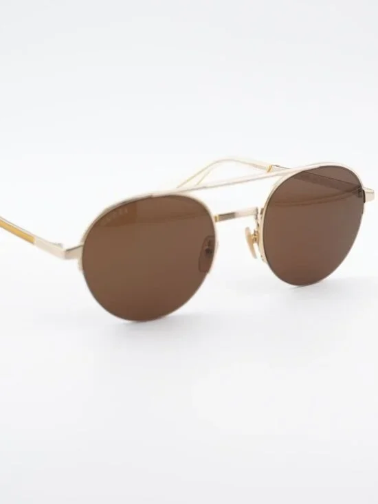 Gucci GG0984S 002 Unisex Sunglasses Gold Round Frame, Brown Lenses