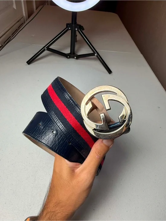 Gucci GG Buckle Web Belt blue / silver