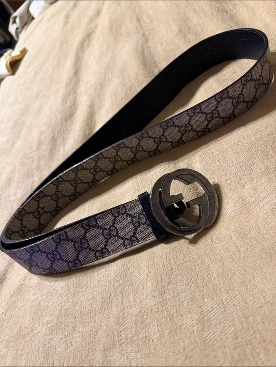 Designer Gucci Monogram Men’s Belt in Brown and Black