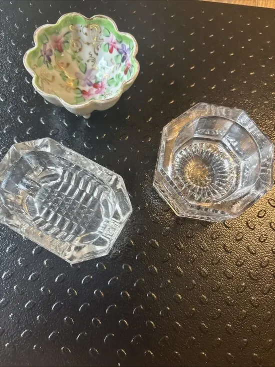 Master Salt Cellars Glass And Porcelain Lot Of 3 Dishes Trinket