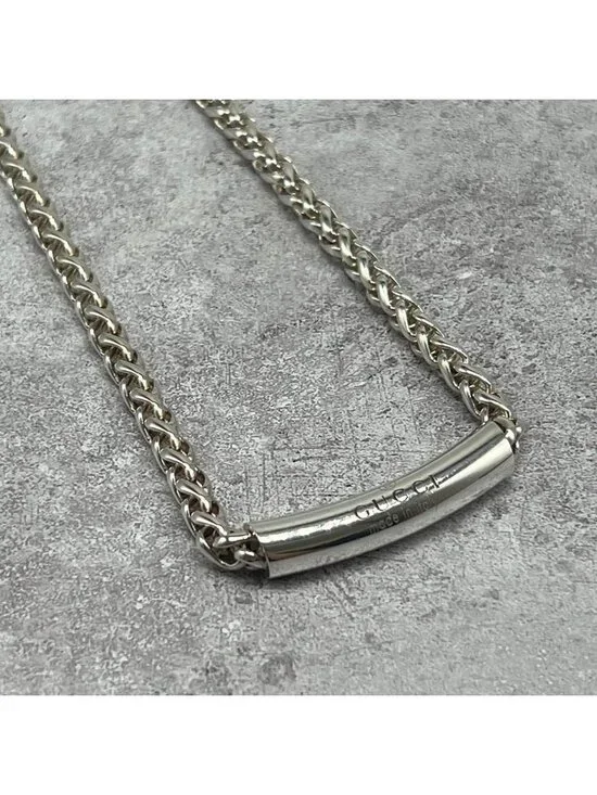 Gucci Logo Bar Necklace Braided Chain