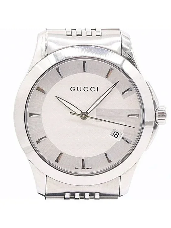 Gucci In Box with Frame 126.4 Round Quartz Date Silver Dial Watch