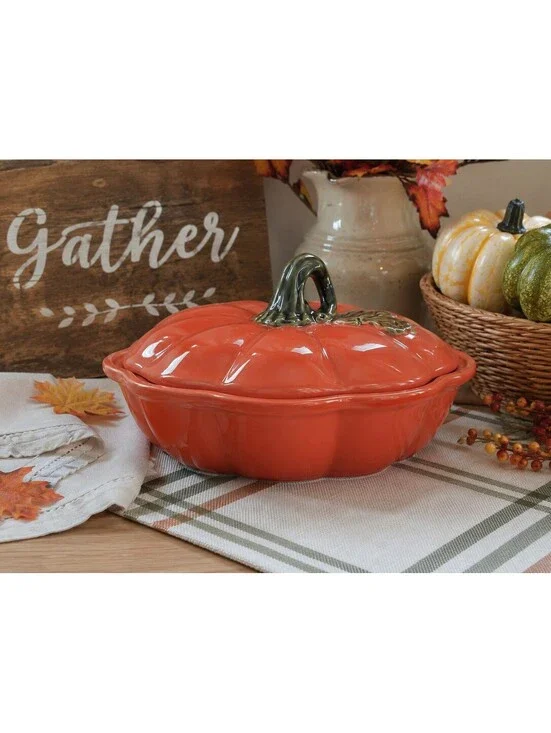 Better Homes & Gardens Stoneware Pumpkin Covered Casserole Fall Dish