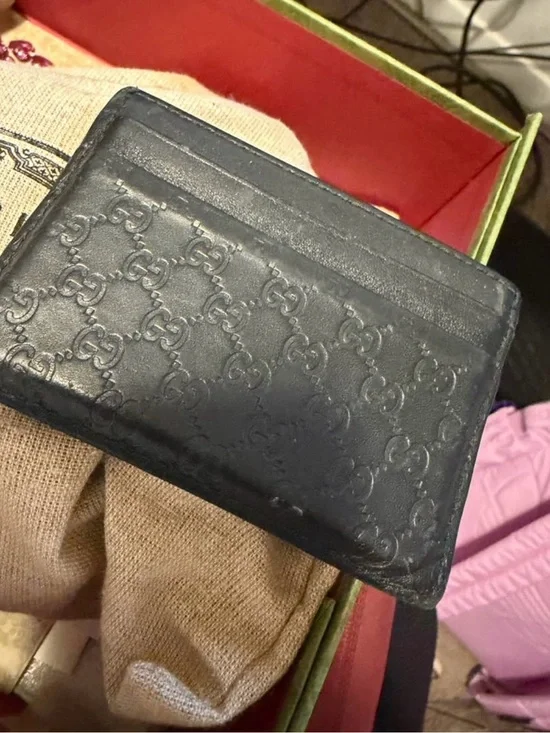 Gucci Black Embossed GG Leather Card Holder