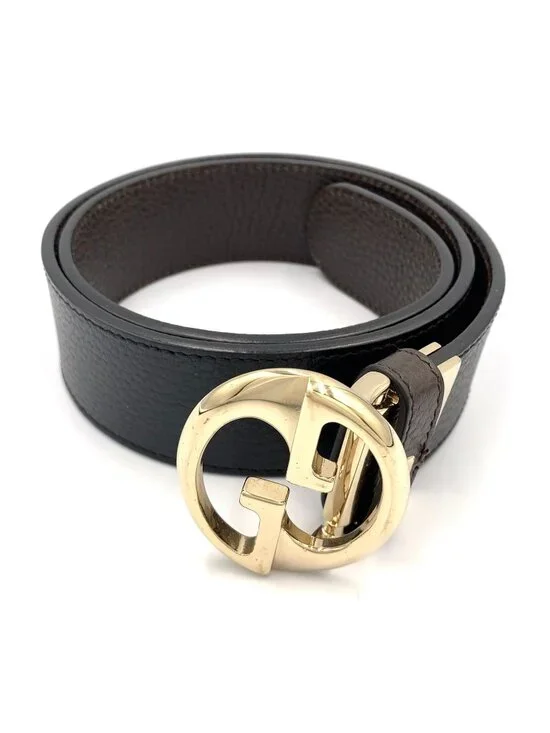 Gucci Interlocking Leather Black Belt Gold