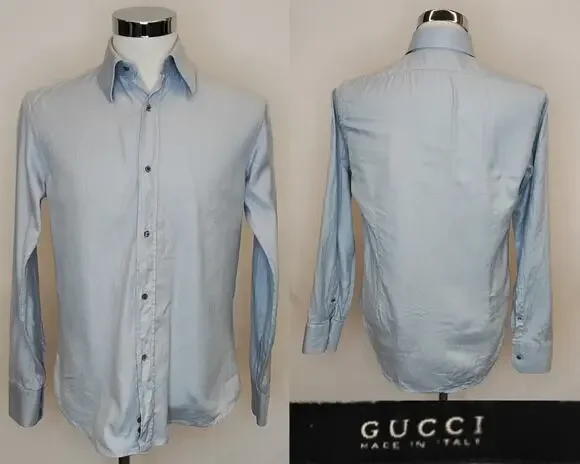Gucci Cotton Twill Button Up Shirt Men's 15 1/2 Light Blue Made in Italy #Z5764