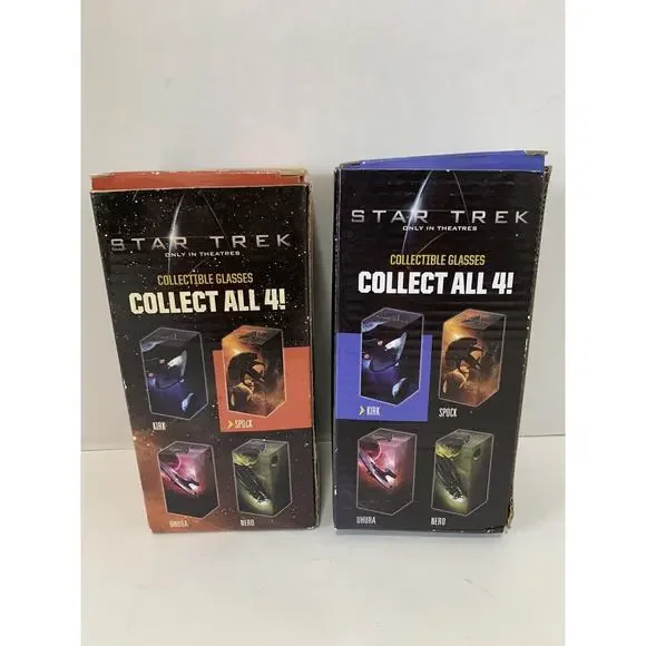 RARE Burger King STAR TREK GLASS (LOT of2) NEW - KIRK in Box‎ 2008 & SPOCK 2008