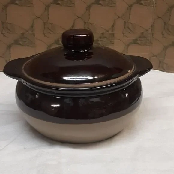 Vintage‎ Monmouth Pottery Bowl Maple Leaf Dip Glaze Stoneware with LID