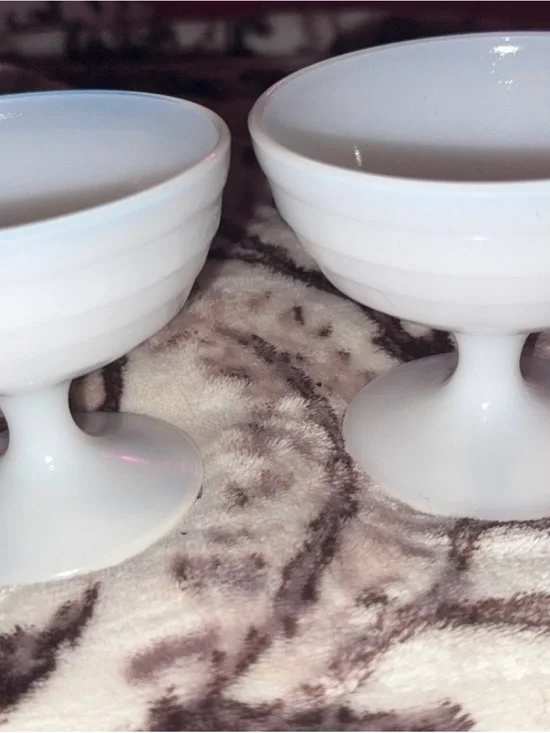 Set of Two White Milk Glass Pedestal Dessert Cups
