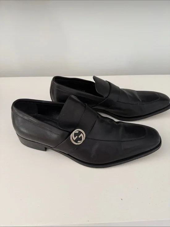 Gucci Black Leather Men's Loafers with Signature Interlocking G Perfect 🤩
