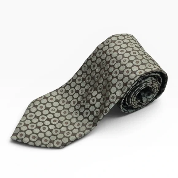 Gucci Mens Silk Tie Olive Green Brown Geometric G Logo Made in Italy