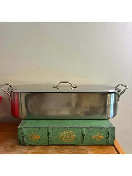 Vintage Stainless Steel Fish Poacher Steamer Pan w Lid & Removable Rack Oval