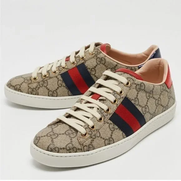 Gucci Men's Monogram Low Top Leather Trim Sneakers size 41.5 Nordstroms